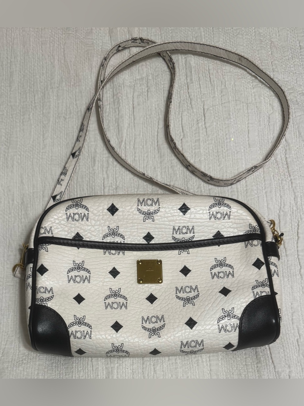 Rare Vintage MCM White Visetos Monogram Crossbody Shoulder Bag Made in Germany